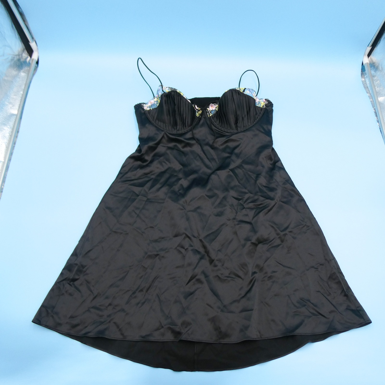 For Love & Lemons Slip Dress Womens Medium Lingerie Underwire Floral Black Satin